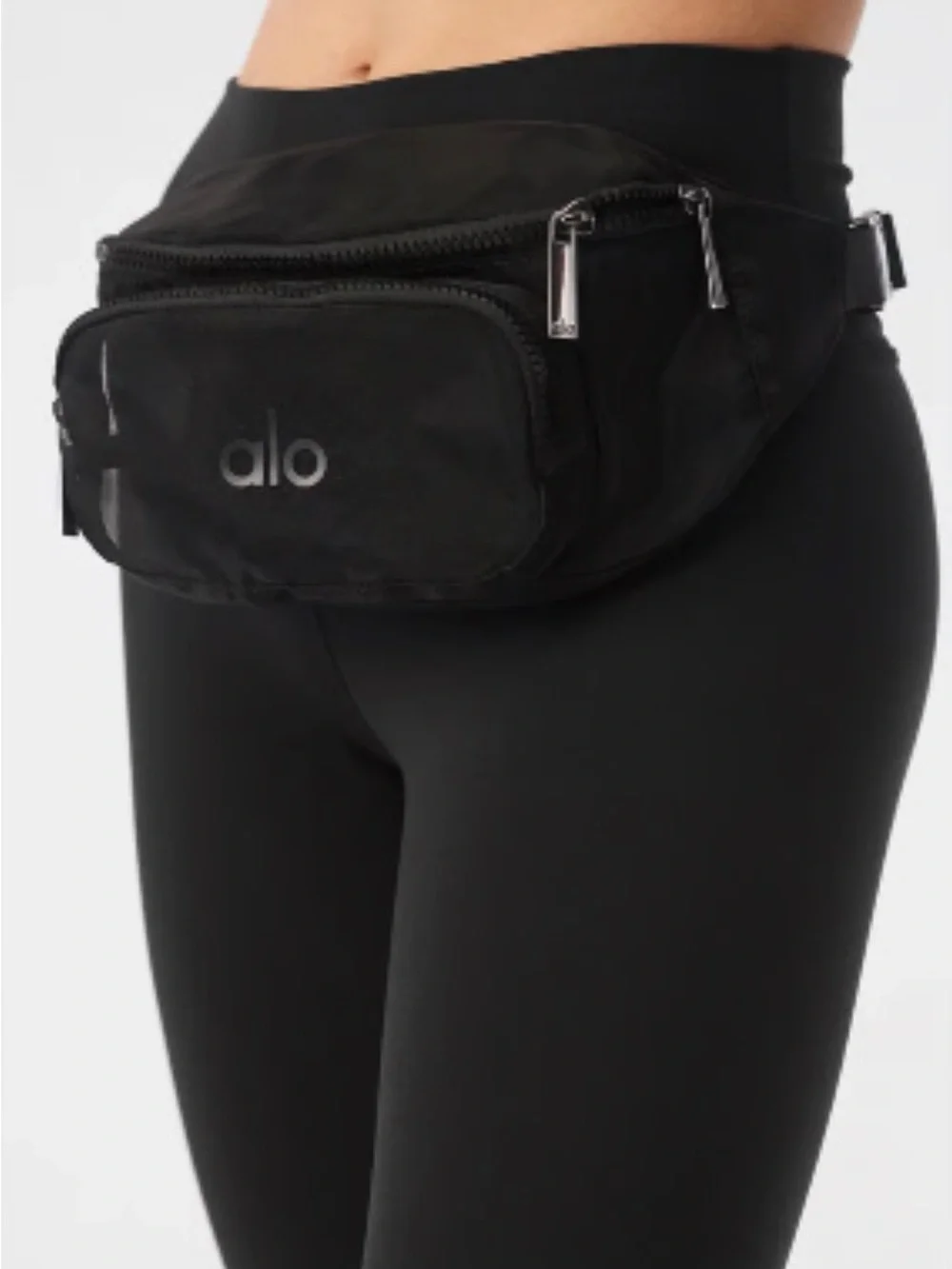 ALO Yoga Black Crossbody Waist Bag with Shiny Buckle